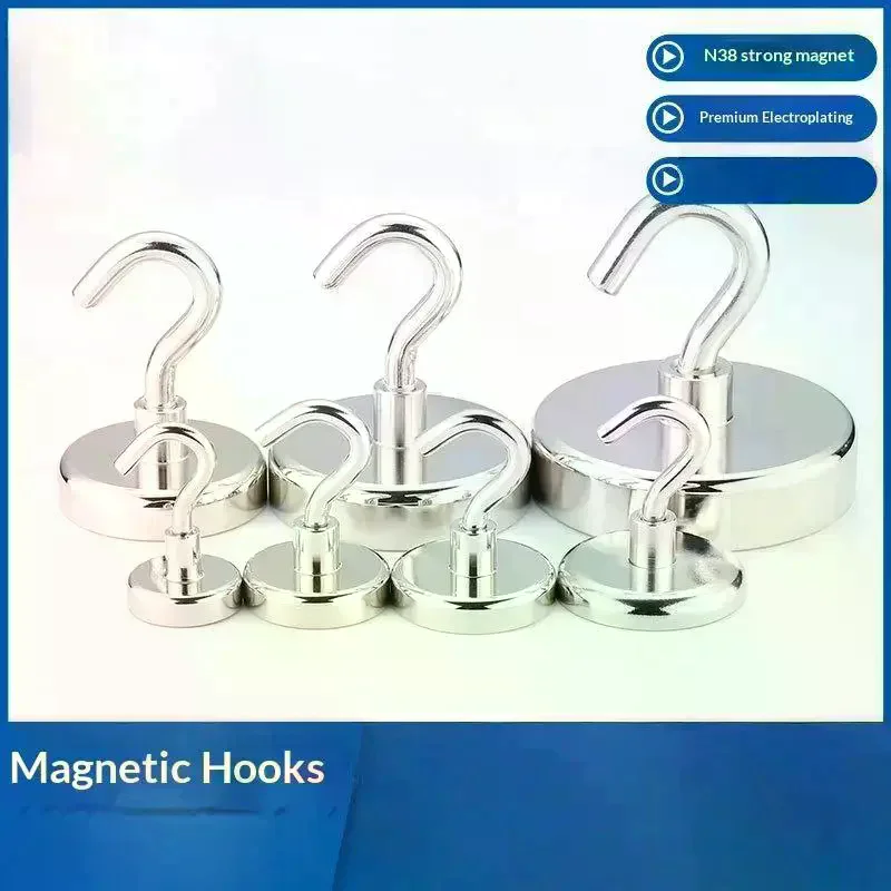 Magnetic Hooks With Premium Electroplated Finish, No-Drill Damage-Free Strong Hanging Solution For All Ferromagnetic Surfaces