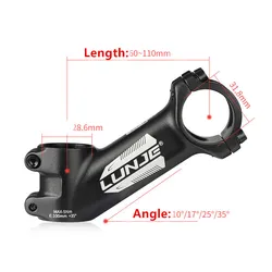 Ultralight Bicycle Power Stem 10°/17°/25°/35° MTB Road Bike Stem 31.8 Aluminium Alloy Handlebar Stem 60/60/70/80/90/100/110mm