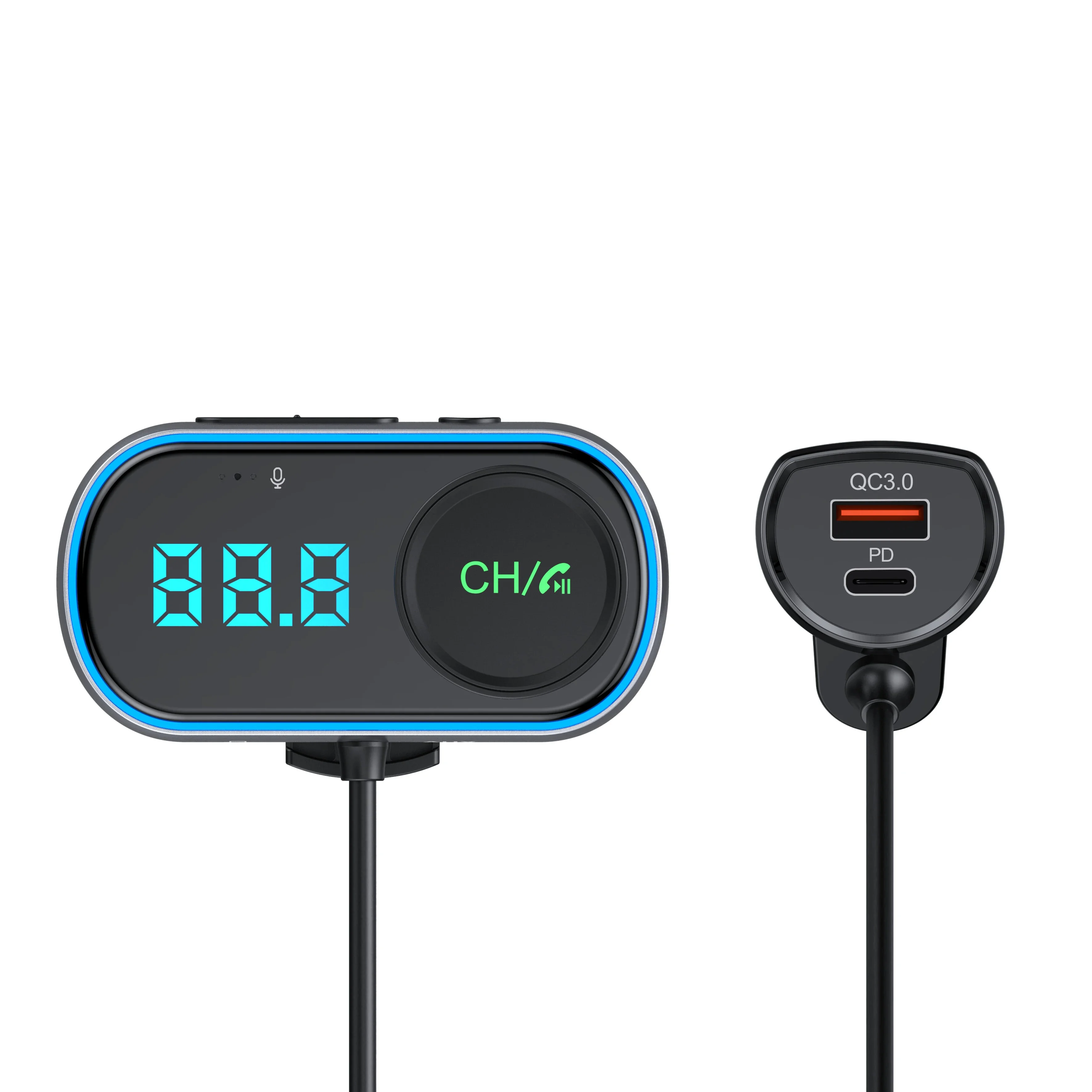 T78 Air Outlet Car bluetooth V5.0 FM Transmitter 30W PD + QC3.0 Fast Charger Hi-fi Music Player Hands-free Calls U Disk AUX Bass