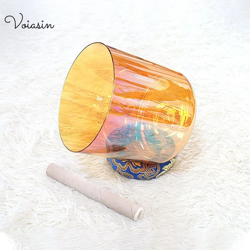 

6-7.5Inch, Alchemy Clear Frosted Quartz Crystal Singing Bowl,Gradation Orange pink,Top High-end Series Transparent Bowl Set