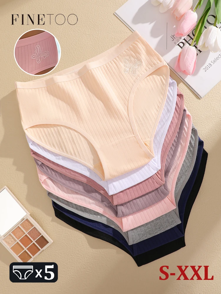 S-XXL 5-teiliges Set Baumwoll-High-Waist-Höschen für Damen, sexy gestreift, atmungsaktive Unterwäsche, einfarbige Slips, dehnbare Lingerie, neu