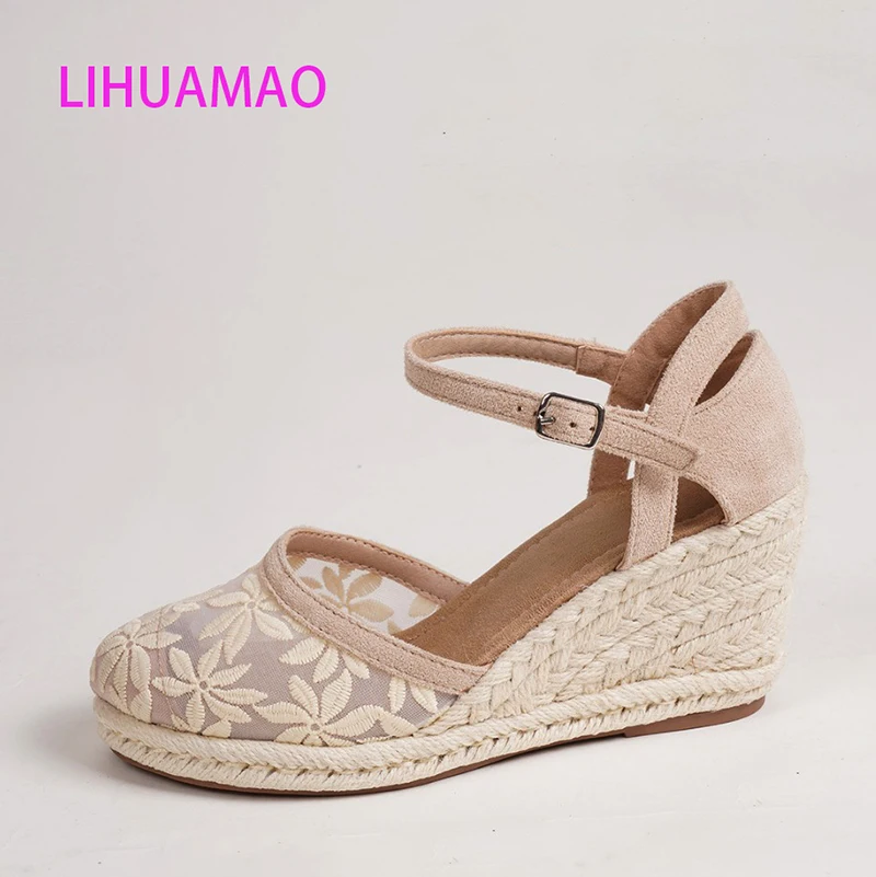 LIHUAMAO Women Wedges Sandals Ankle Strap Lady Espadrilles Pumps Comfort Csaual Shoes Bohemian Style