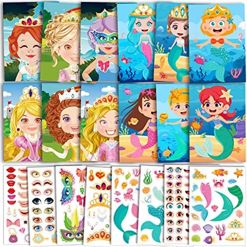 จิ๊กซอว์แบบต่อประกอบแสนสนุกสำหรับเด็กเจ้าหญิง10แผ่นสติกเกอร์จิ๊กซอว์การ์ตูน DIY ของเล่นฝึกการรู้จำเด็ก
