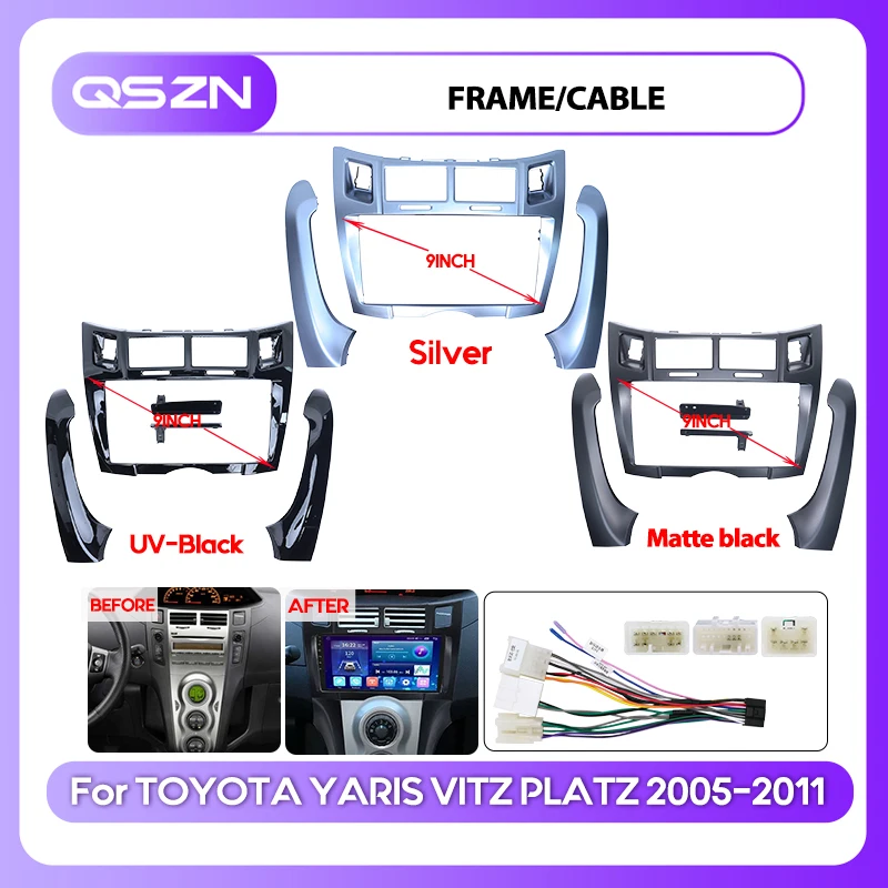 9inch For TOYOTA YARIS VITZ PLATZ 2005-2011 2Din Car Radio Fascia Stereo screen multimedia video player navigation Harness frame