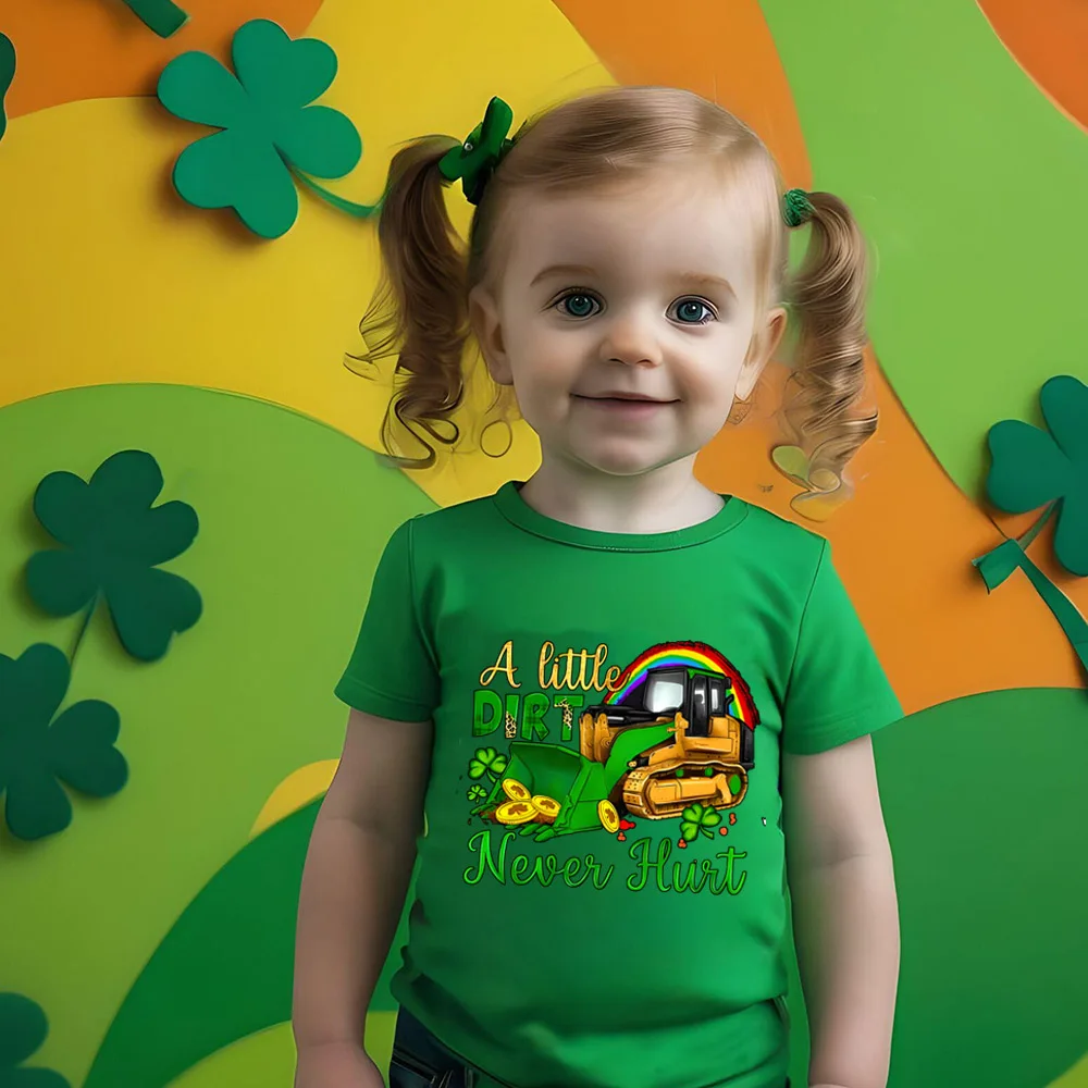 Rainbow Truck Pattern Print T-shirts St Patrick's Day Kids Girls Tee Tops Short  Sleeve Summer T Shirt Patricks Day Kid Clothing