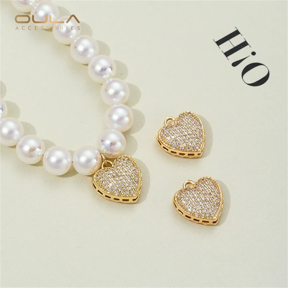

Micro-inlaid Zircon Heart-shaped Pendant 14K Gold-plated Diy Handmade Pearl Necklace Accessory Handcrafted Jewelry Material