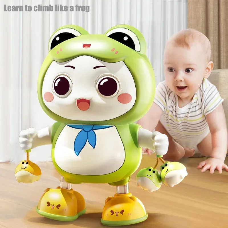 Musical Dancing Frog Toy with Flashing Lights, Electric Tummy Time & Sensory Toy for Babies Unique Baby Shower Gift for Children