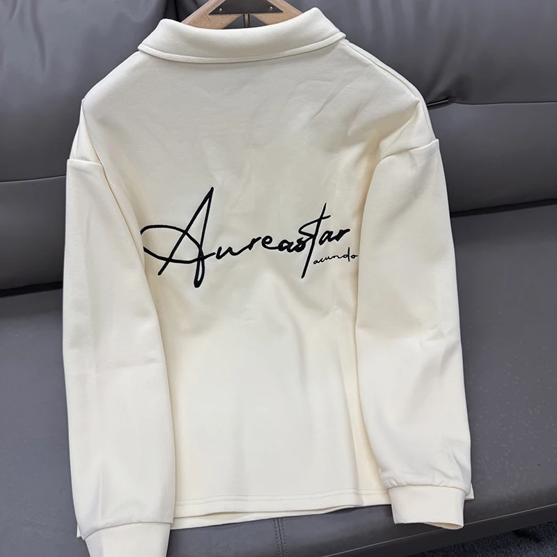 American Embroidery Sloppy Signature Label Long Sleeve Lapel Polo Shirt Men Women High Street Autumn Loose Pullovers Clothes