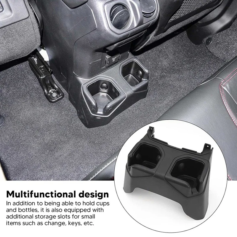 

Car Rear Seat Floor Central Console Cup Drinks Holder 6BN67TX7AB 6BN67TX7AC For Jeep Wrangler 2021-2023 Storage Box