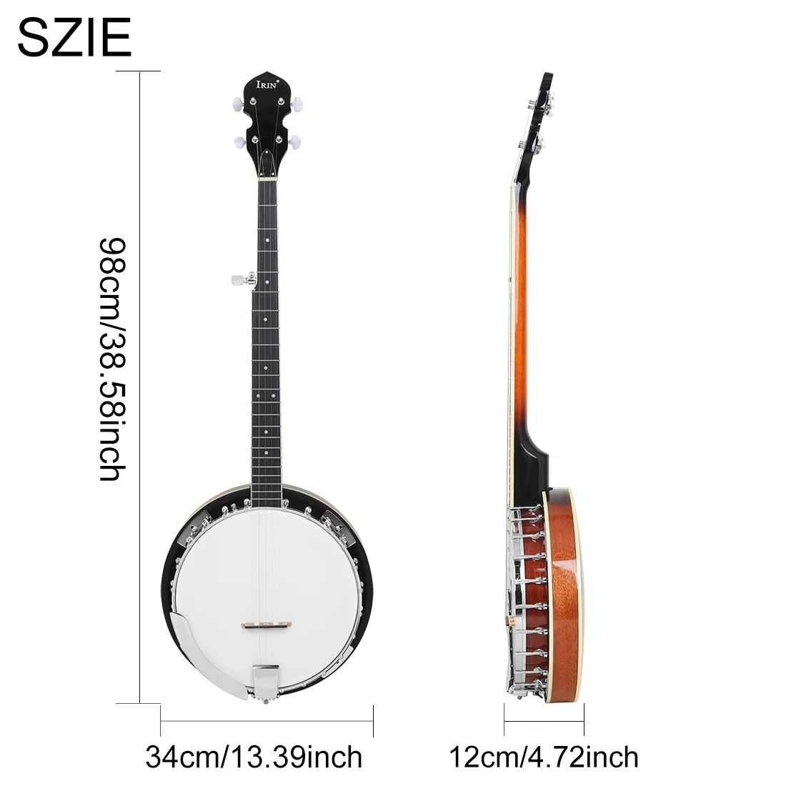 IRIN 11 Inch Banjo 5-String Dual Color Premium Mahogany Resonator Banjo with Bag for Beginner Student Folk Bluegrass Country