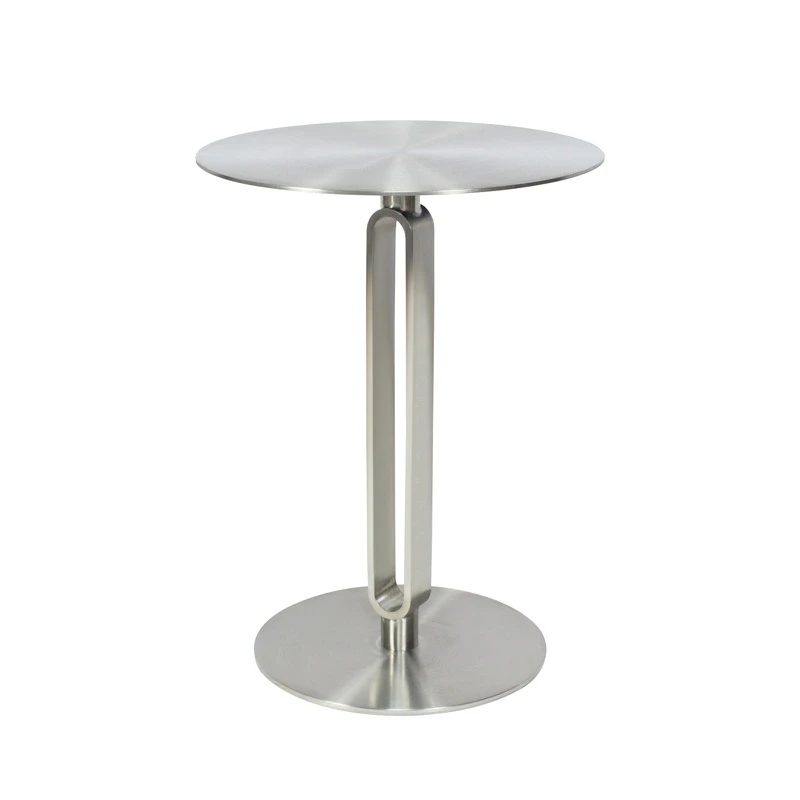 Modern minimalist stainless steel brushed round edge table, light luxury living room removable storage