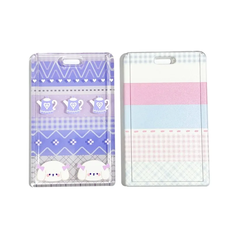 Sweet Korean Kpop Photocard Holder with Key Ring Lanyard Simplicity Kawaii Student ID Card Protector Transparent Photocard Cover