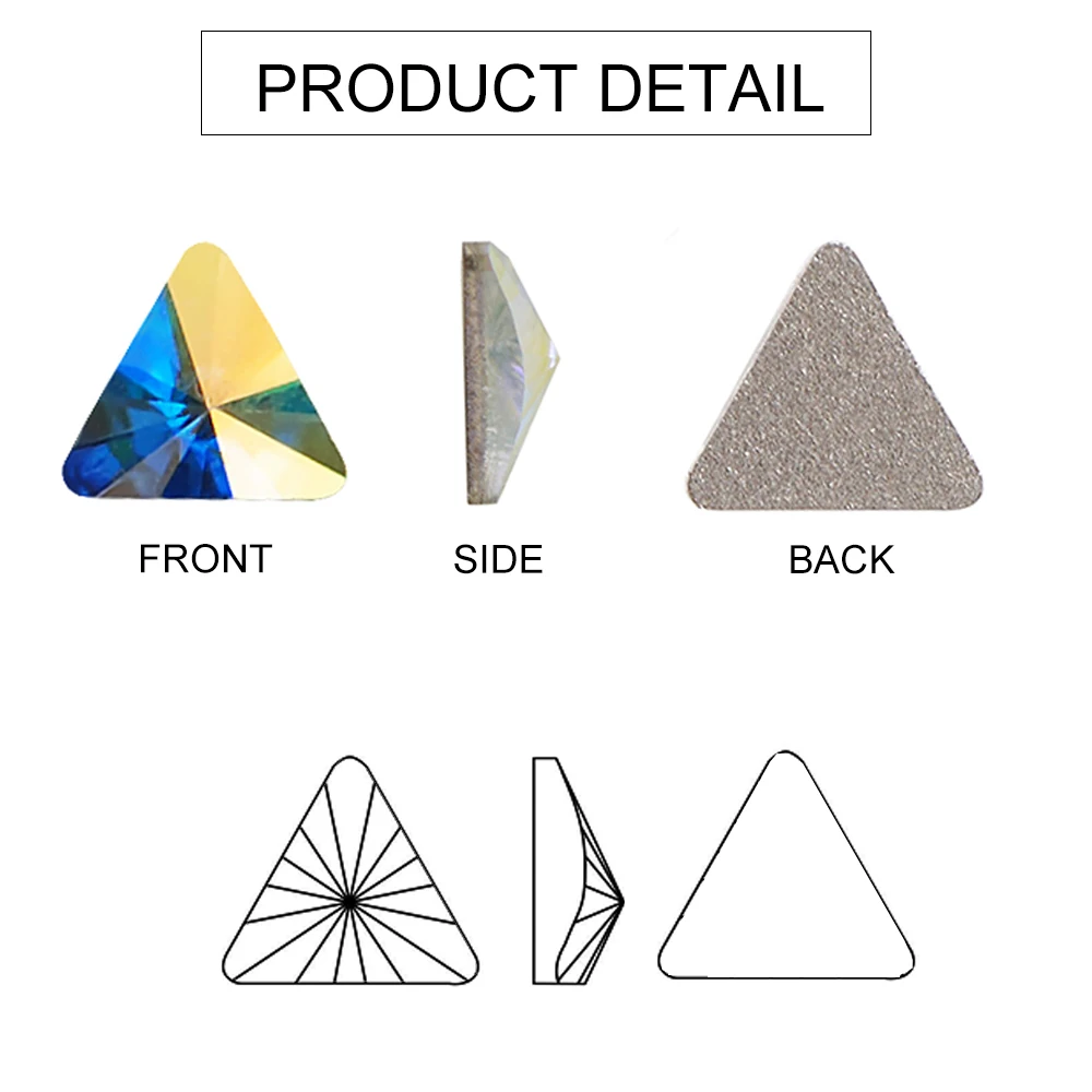 Triangle Shape 100pcs Nails Rhinestone Exquisite Flat Bottom Glitter Glass Multi-colors Stones for 3D Nail Art Decorations