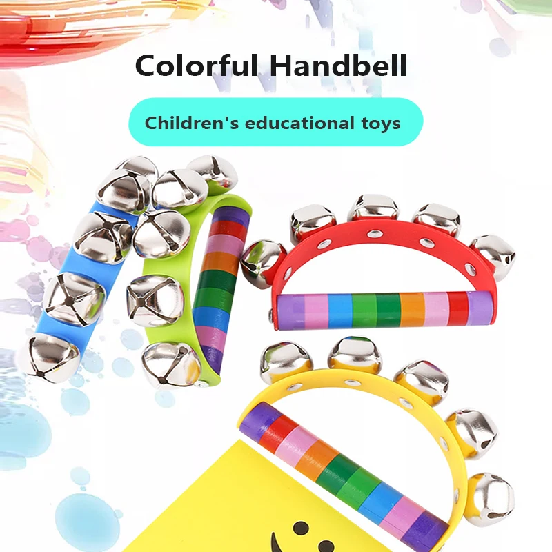 Giocattoli in legno per bambini Stick 5 Jingle bambini campane per bambini arcobaleno Shake a mano campana sonagli giocattolo educativo per bambini-consegna casuale