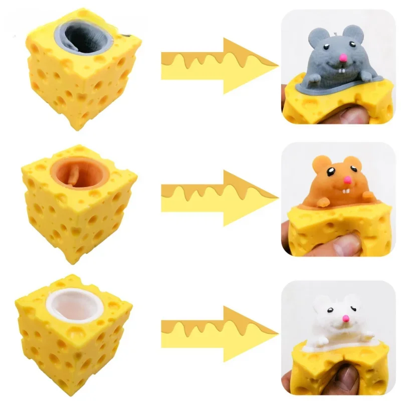 Pop Up Funny Mouse and Cheese Block Squeeze Anti-stress Toy Hide and Seek Figures Stress Relief Fidget Toys for Kids AdultS