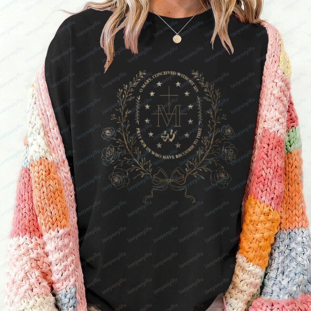 Marian Catholic T-Shirt Virgin Mary Tee Catholic Gifts for Women Catholic Shirt Marian Cross Shirt Floral Women Religious Tops