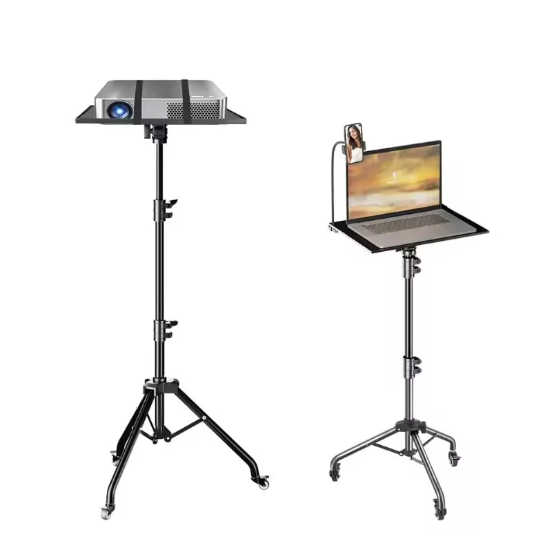 Height Adjustable Rolling Laptop Tripod Stand 60-130cm Mobile Projector DJ Mixer Workstation with Tray