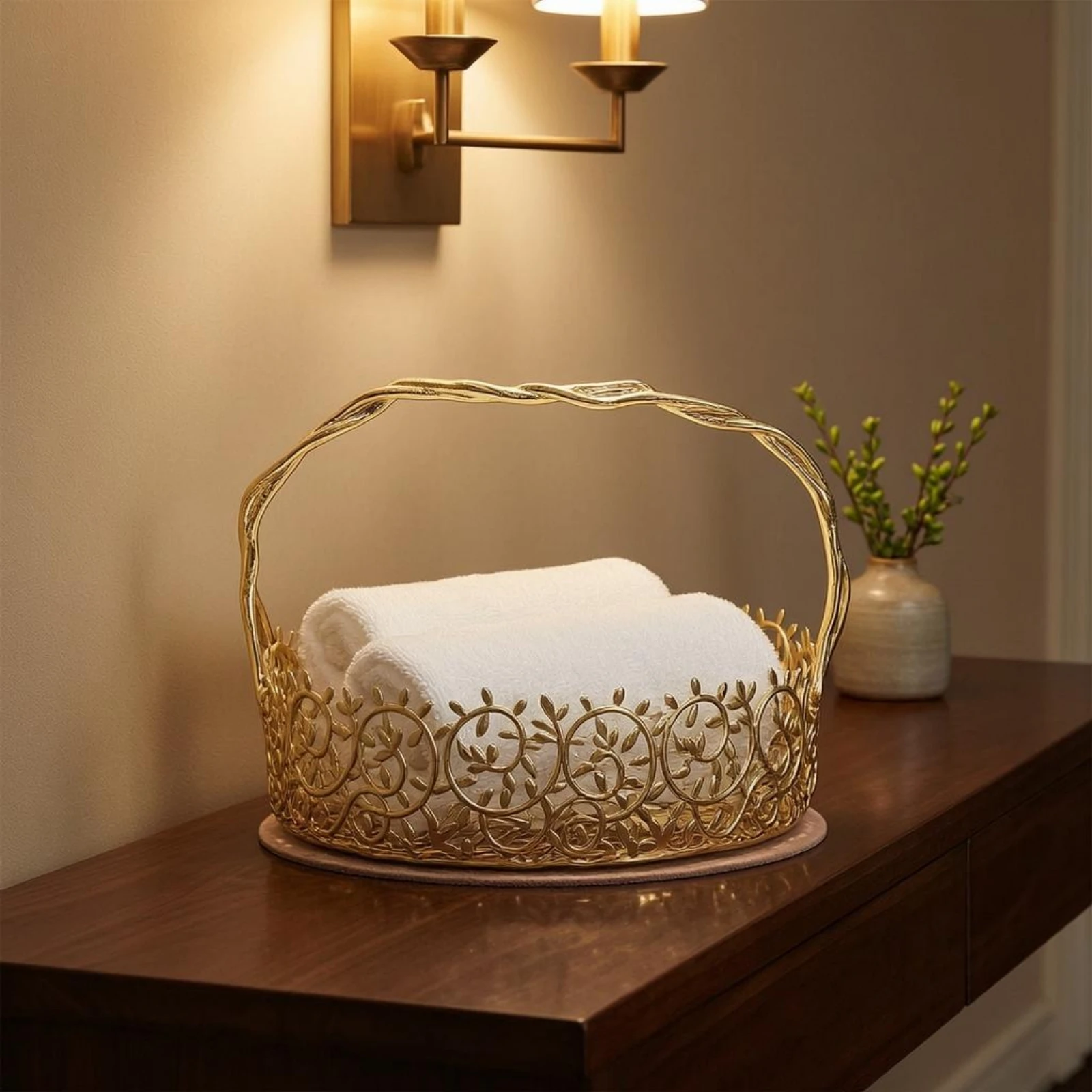 

Metal Hand Basket Arched Handle Floral Metal Basket Home Decor Openwork