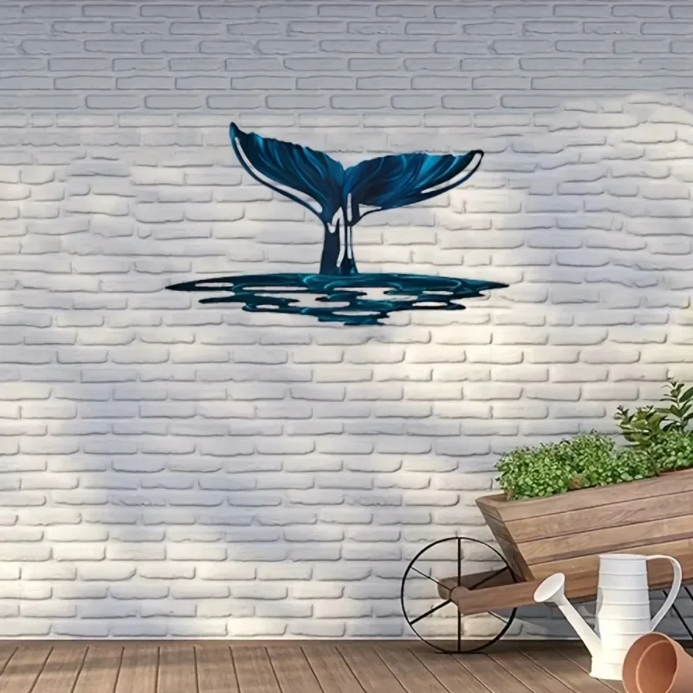 CIFBUY Metal Wall Art Whale Fish Tail Sculpture Iron Hanging Decor For Living Room Home Waterproof Gift