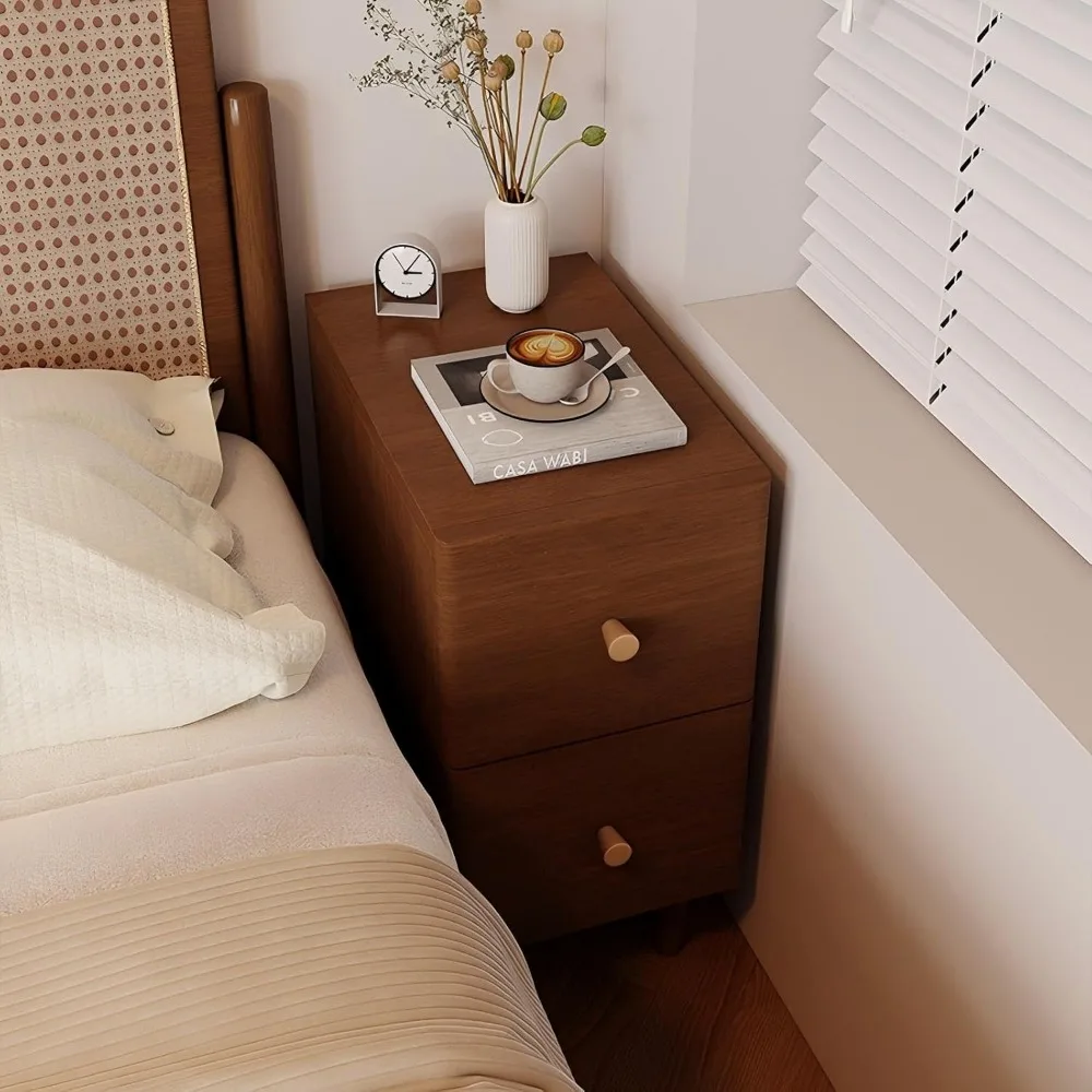 منضدة خشبية حديثة ذات درجين لغرفة النوم والفندق بتصميم نحيف وخزانة تخزين #4