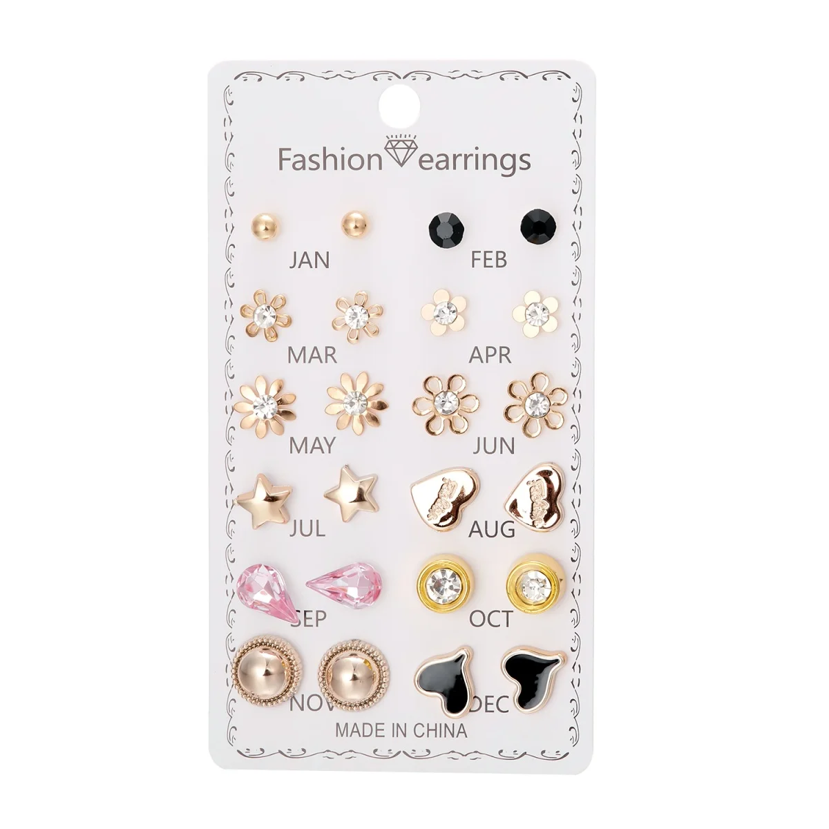 12 Paare/satz Metall Daisy Blume Stern Herz Stud Ohrringe Für Frauen Männer Geometrische Rosa Strass Waterdrop Ohrring Partei Schmuck