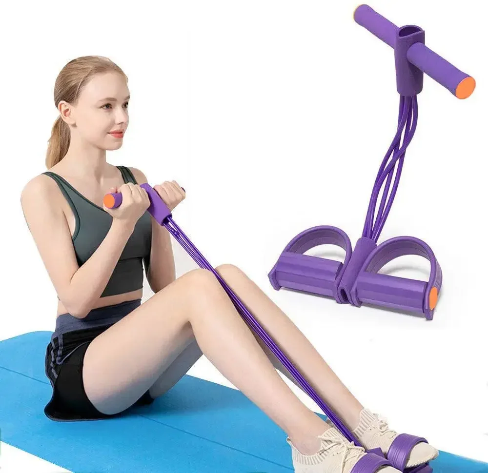 T378 High Quality  multifunctional Tpe Abdominal Leg Arm Exercise 3 or 4 Tube Chest Expander Sit Up Pull Rope With Foot Pedal