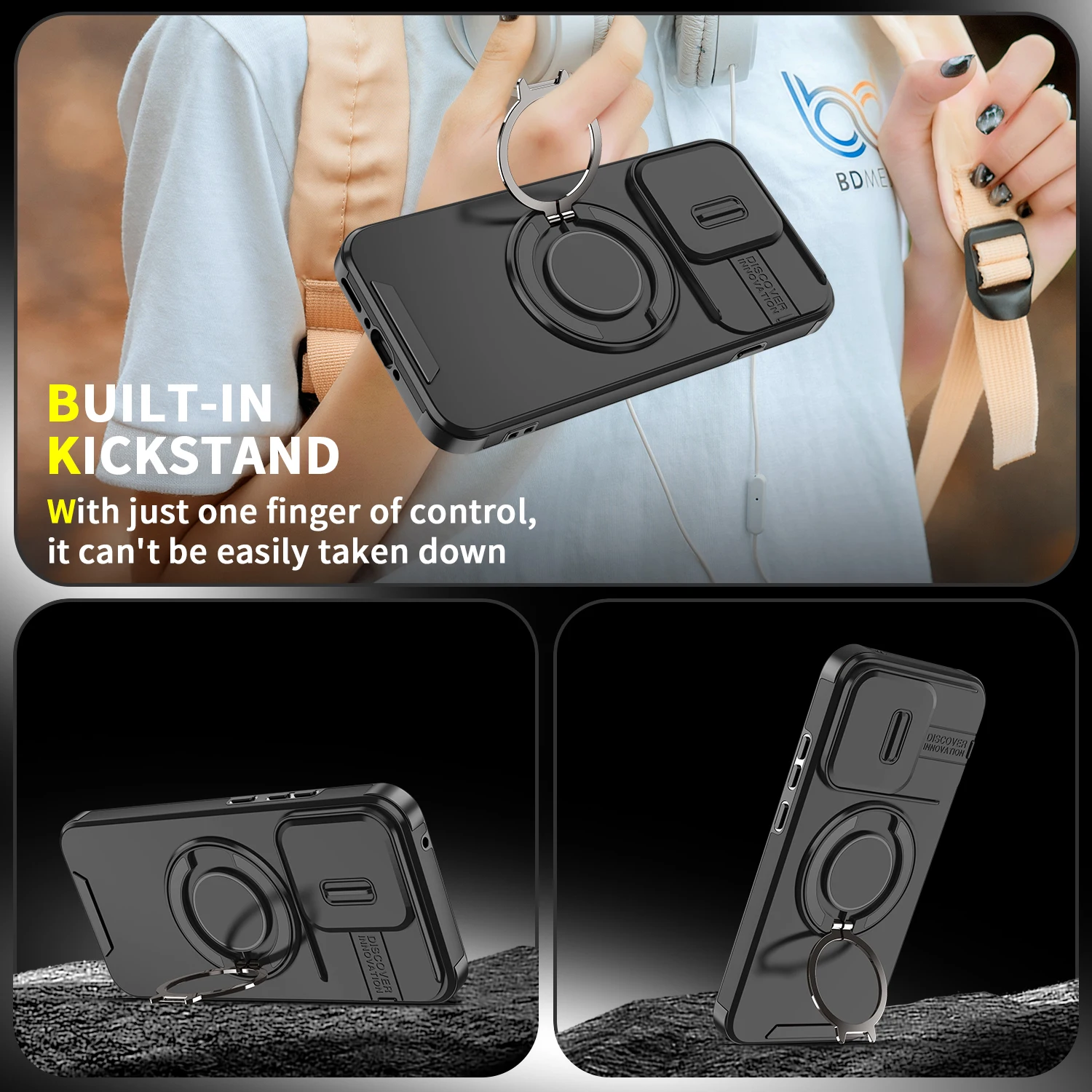 Etui z magnetycznym uchwytem i osłoną aparatu z przesuwanym okienkiem do OPPO Reno 16 Pro Reno16 F 5G Reno 16 FS 5G, pancerne etui ochronne Funda — zdjęcie produktu 5