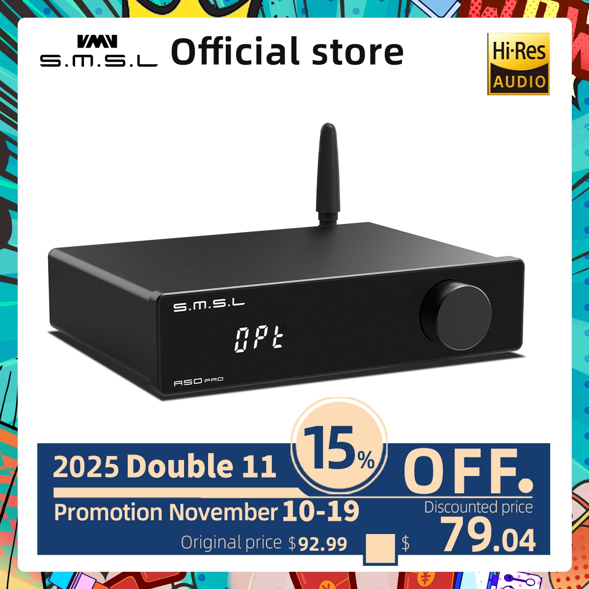 Smsl A50 Stereo Eindversterker TPA3116 Bluetooth 5.0 100Wx2 Rca Afstandsbediening Met Passieve Luidspreker