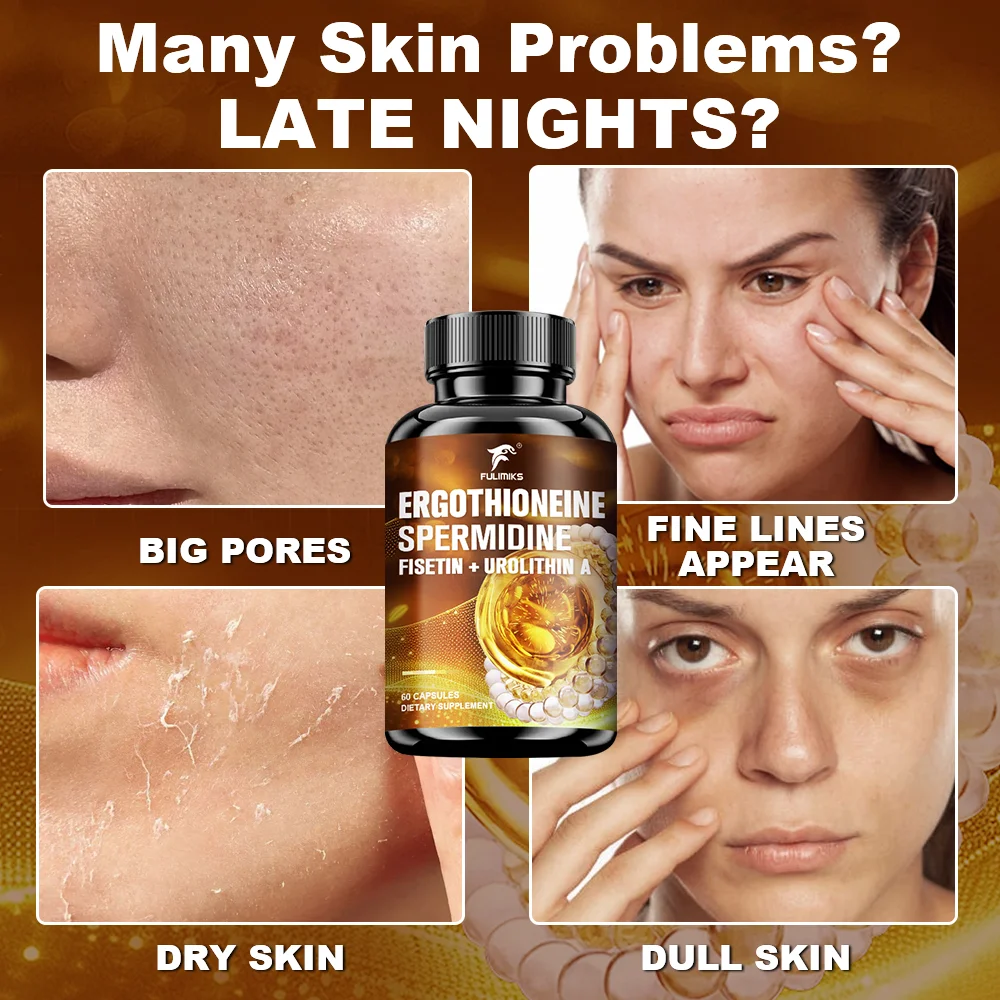 Ergothioneine Spermidine Supplement, with Urolithin A, Support Skin Elasticity, Antioxidant, Promotes Cell Protection, Skin Glow