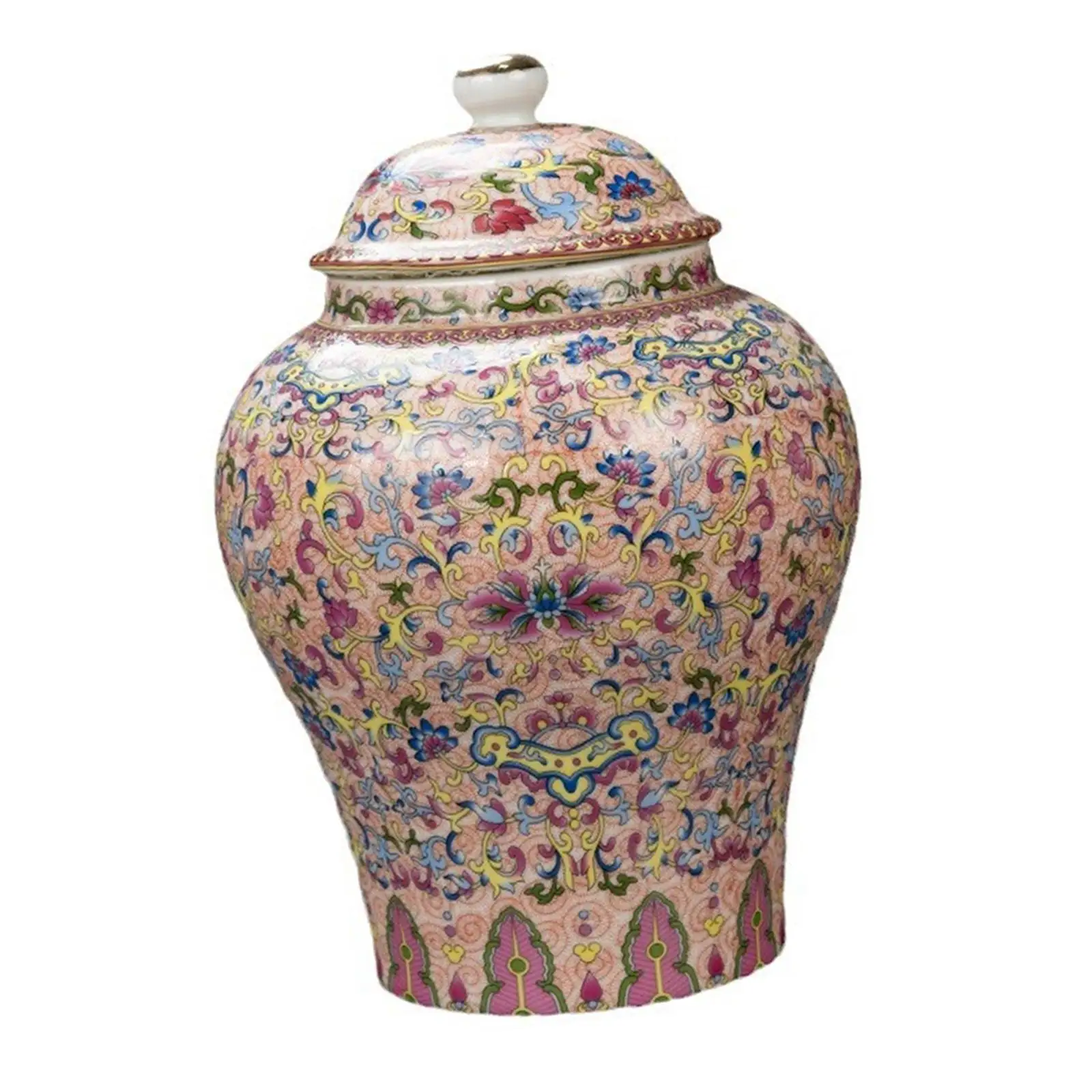 Porcelain Ginger Jar Ceramic Tea Canister Tin Storage Pot with Lid Pink Temple Jar Organizer for Party Fireplace Cabinet Gift