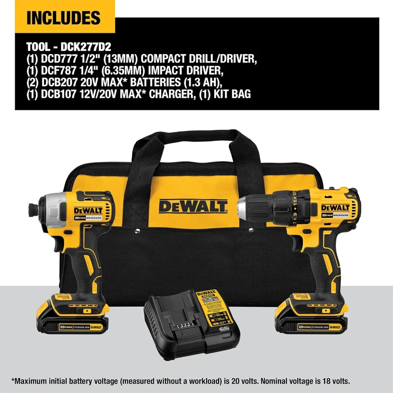 DEWALT 20V MAX Cordless Drill, Impact Driver, 2-Tool Combo Kit, Brushless Power Tool Set with 2 Batteries and Charger (DCK277D2)