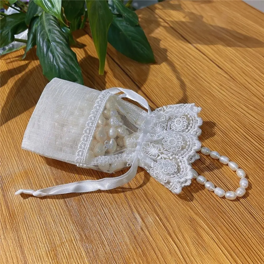 Cute Wedding Candy Drawstring Bag White Large Capacity Jewelry Bags Gift Pouch