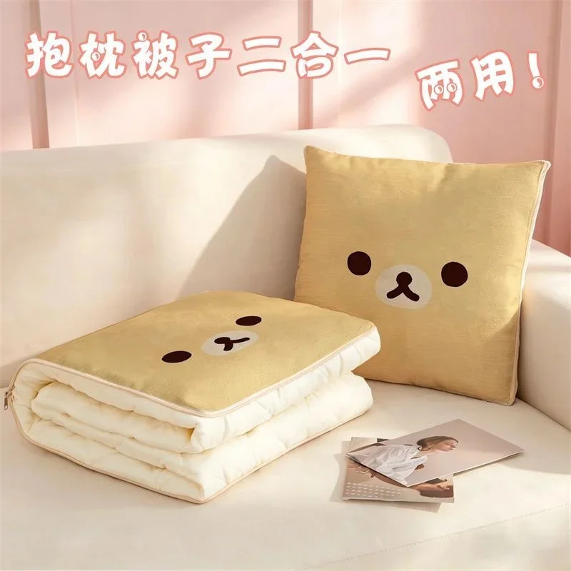Rilakkuma Dual Purpose Pillow Blanket Soft Plush Cushion Quilt Foldable Air Conditioning Blanket for Office Car Home Nap
