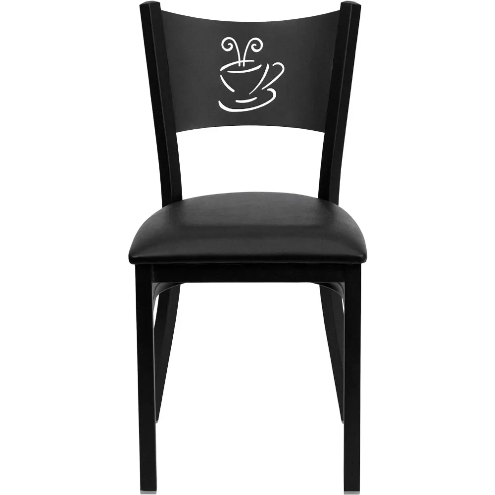 4 Pack Series Black Coffee Back Metal Chair - Black Vinyl Seat Living Room Chairs Leather Crust Chair Cafe Wooden Café Furniture