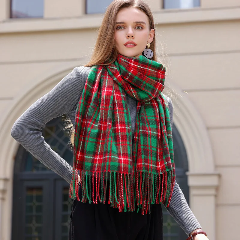 

Plaid Scarf Soft Cashmere Blend Shawl Women Elegant Muffler Tassel Mujer Bufanda Winter New Pashmina Echarpes Plus Size Wraps