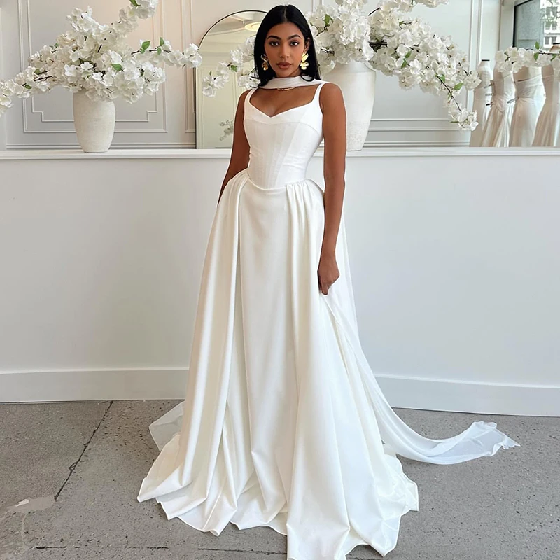 

Eightree White Mermaid Wedding Dresses Saudi Arabia Sweetheart Sweep Train Bridal Dress Women Satin Wedding Prom Gown Customized