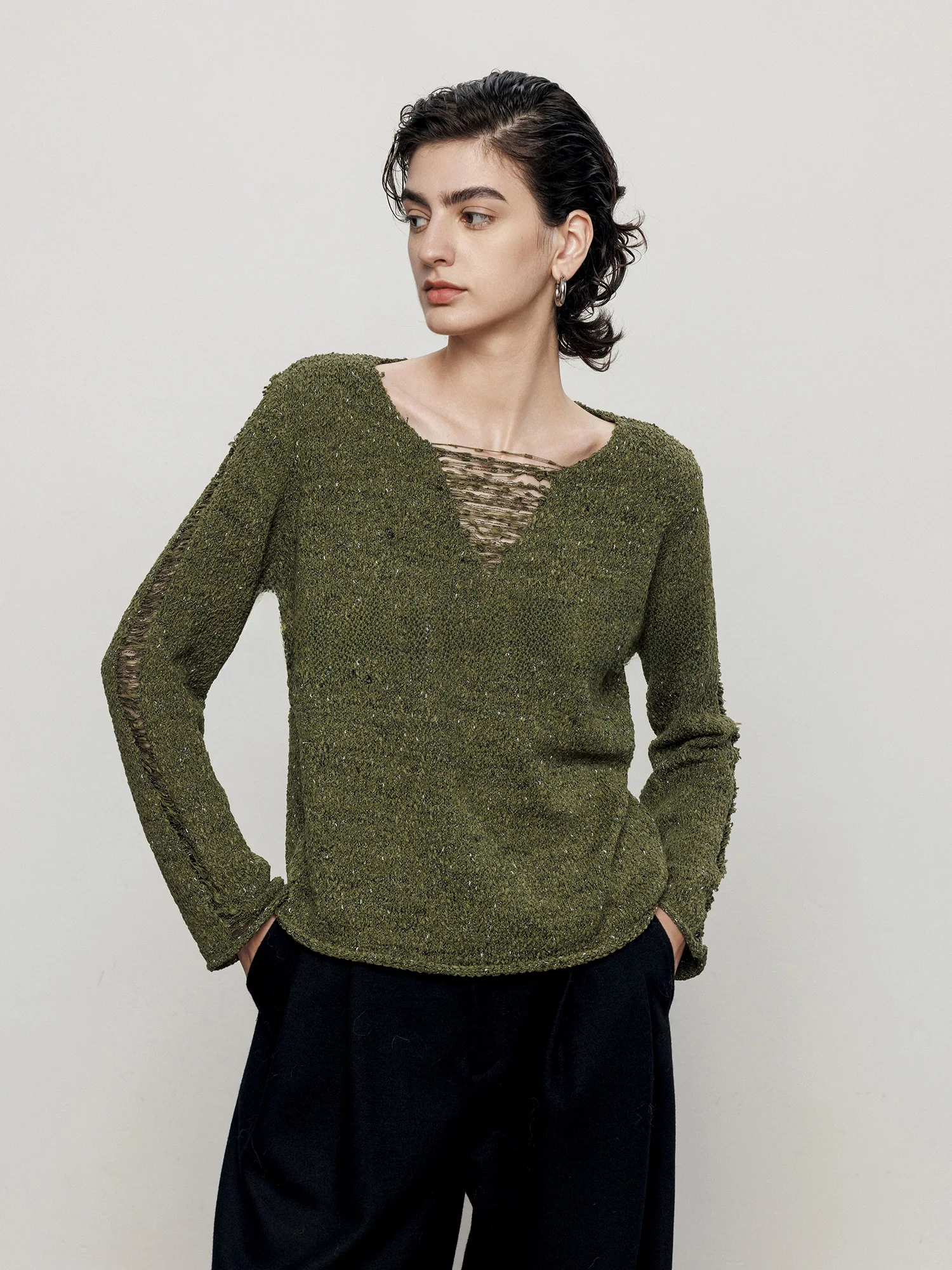 

een Long Sve Knitted Sweater Women's V-Ne Design Slim Fit Autumn Winter Casual Sle Hollow out Knitwear for Ladies