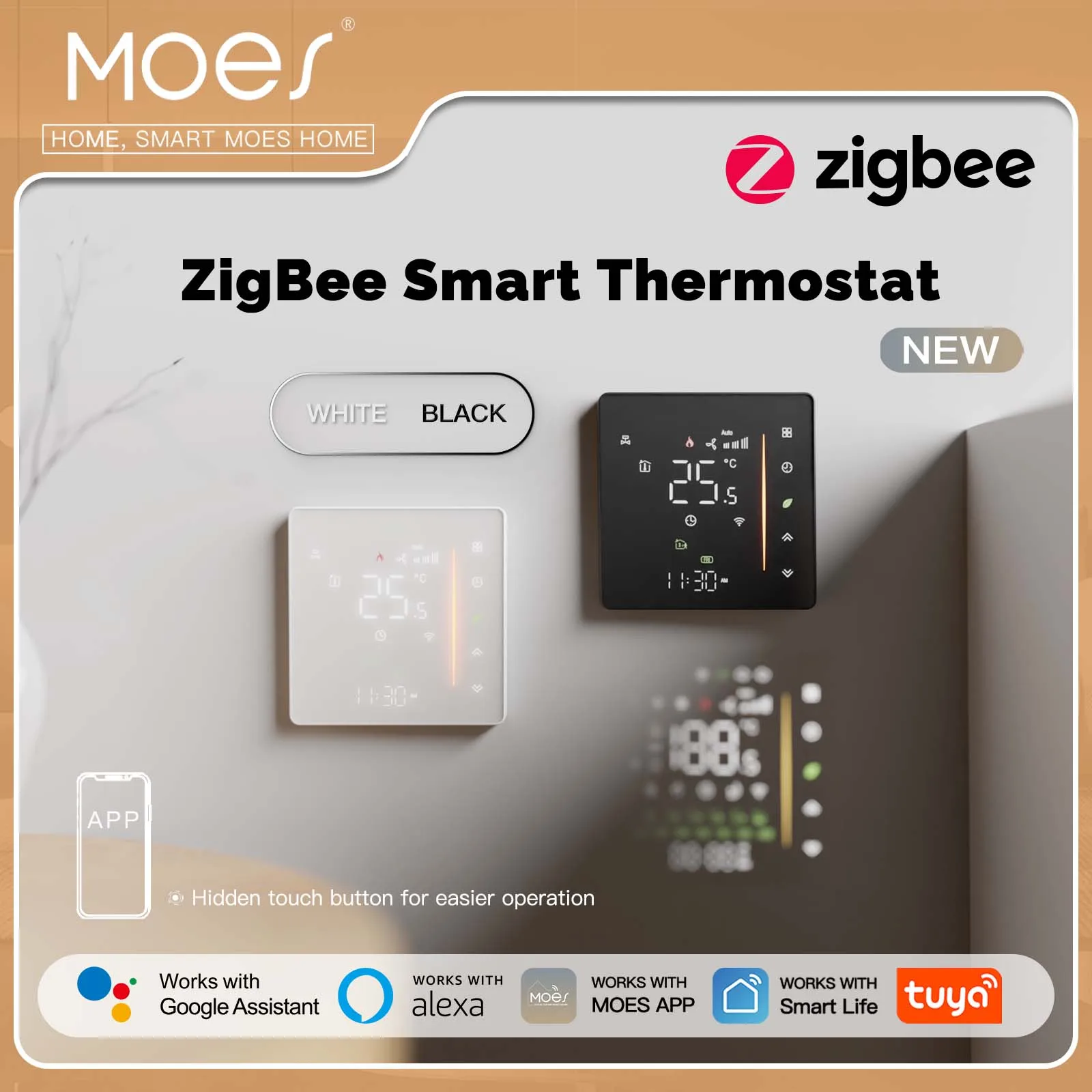 

MOES Zigbee термостат регулятор комнатной температуры воды/электрического подогрева пола газовый котел влажность Tuya работает с Алексом 5A16A
