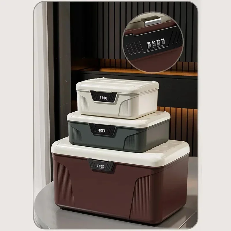 

Four Digit Password Lock Safe Box Passport Medicine Portable Organizer Case Household Cash Jewelry Privacy Document Storage Box