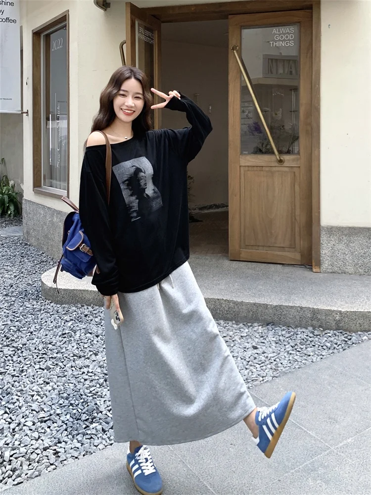 Casual Spor T-irt Skirt Set Women Summer Trendy High-End Feel eat Look Unique Beautiful Faionable Long Sve round Ne