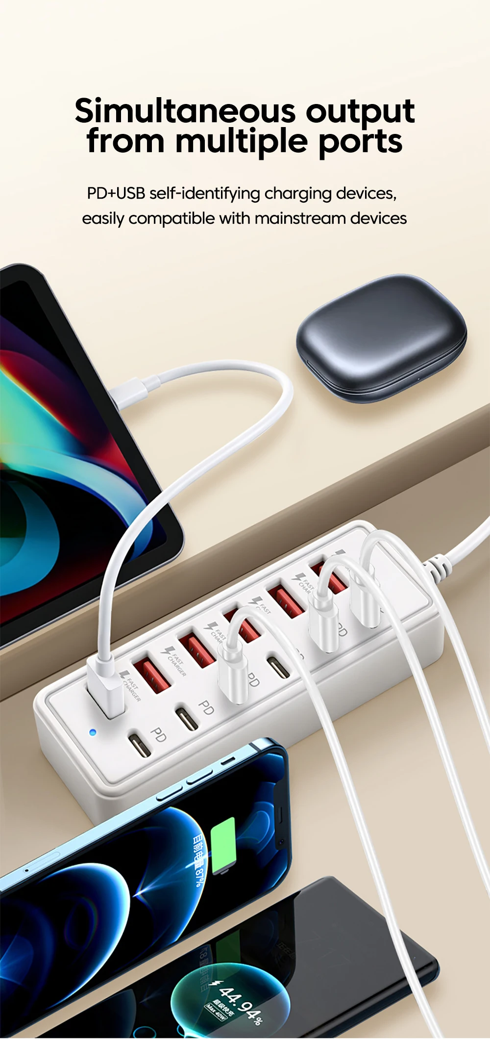 Elough 6 USB 6 PD HUB 2.0 Multi-Splitter Typ C USB 2.0 Erweiterungsadapter für PC Computer 1,2M Verlängerungskabel – Detail 3