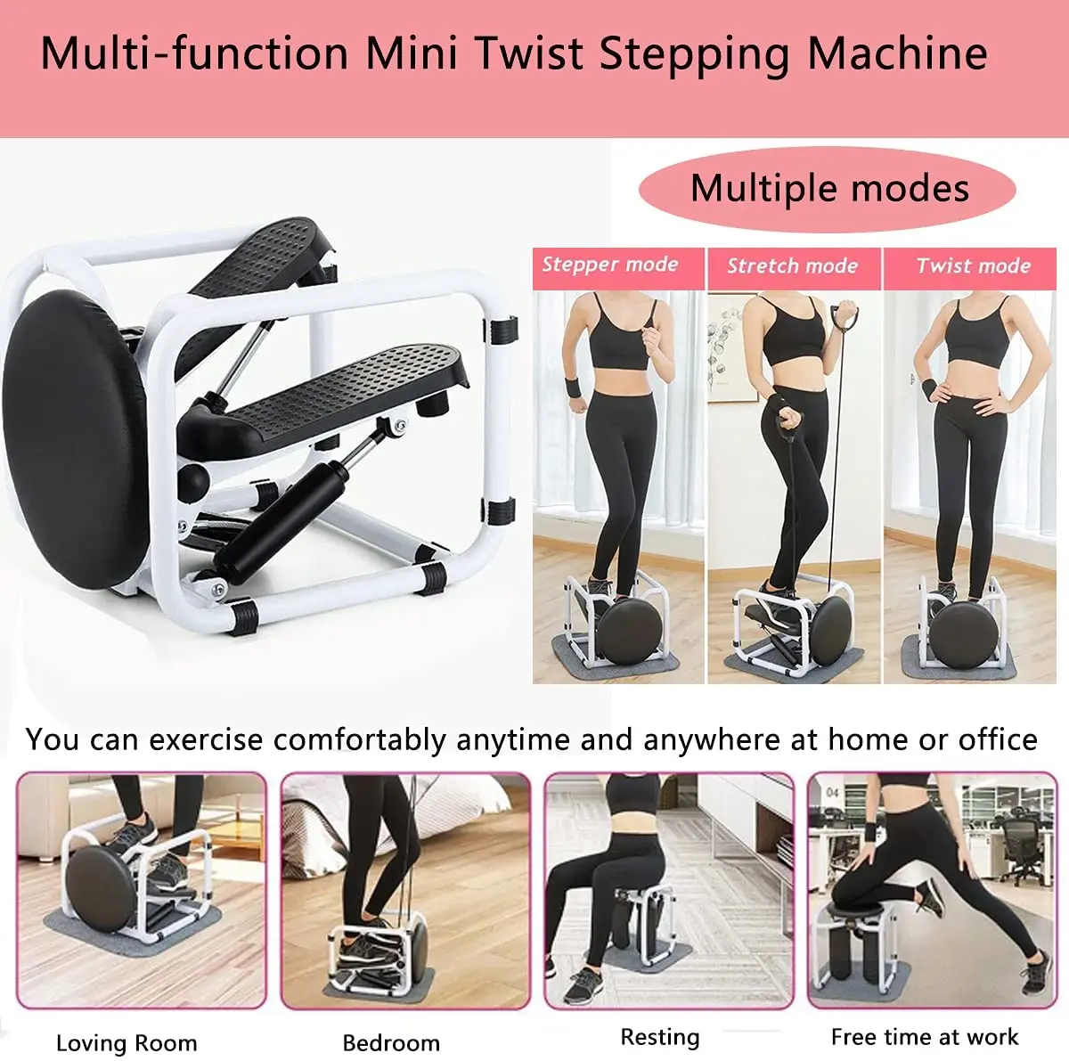 Fitness Stair Stepper Portable Twist Stair Stepper Household Hydraulic Mute Stepper with LCD Tester Resistance Bands