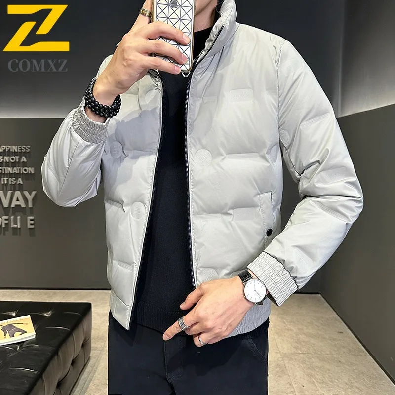 Mens Outdoor Sport Puffer Jacket American Style Solid Color Cotton-Padded Coat Waterproof Windproof Thermal Outerwear Streetwear