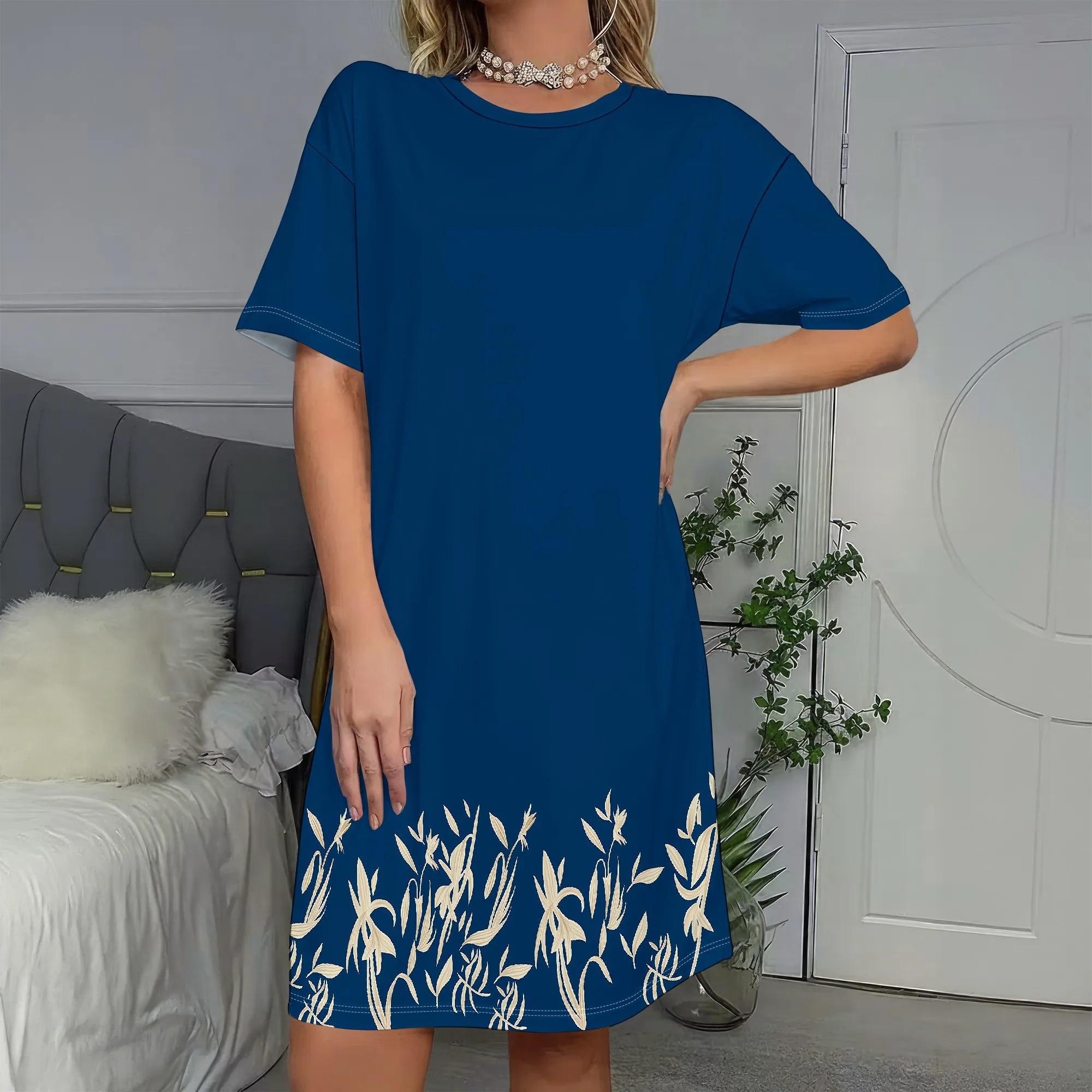 

Floral Print, Short Sleeve Dress, Casual Loose Fit, Summer Beach Wear, Comfortable Cotton Blend, S-2XL