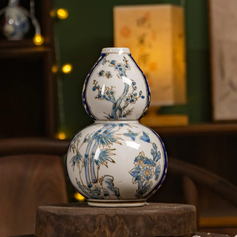 New Chinese Gourd Vase Underglaze Color Ceramic Gourd Vase Entrance Ceramic Ornament