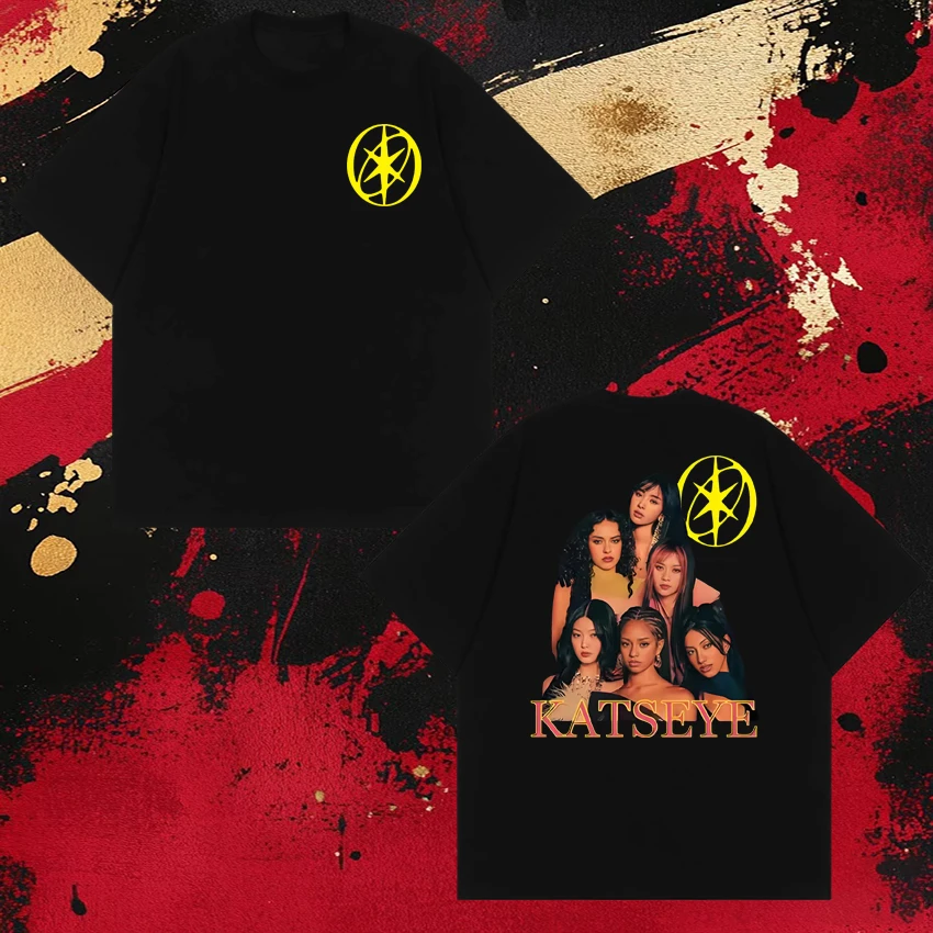 

Korea Kpop Katseye Beautiful Chaos Album 2026 Double Sided print short sleeve T-shirts Unisex T shirt Men Women 100% Cotton Top