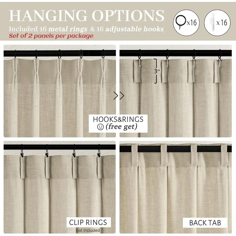 Lichtbruine linnen gordijnen met knijpplooi, 86 lengte, set van 2 panelen, semi-transparant voor kinderkamer, beige filtering, 40 breed x 86 lang