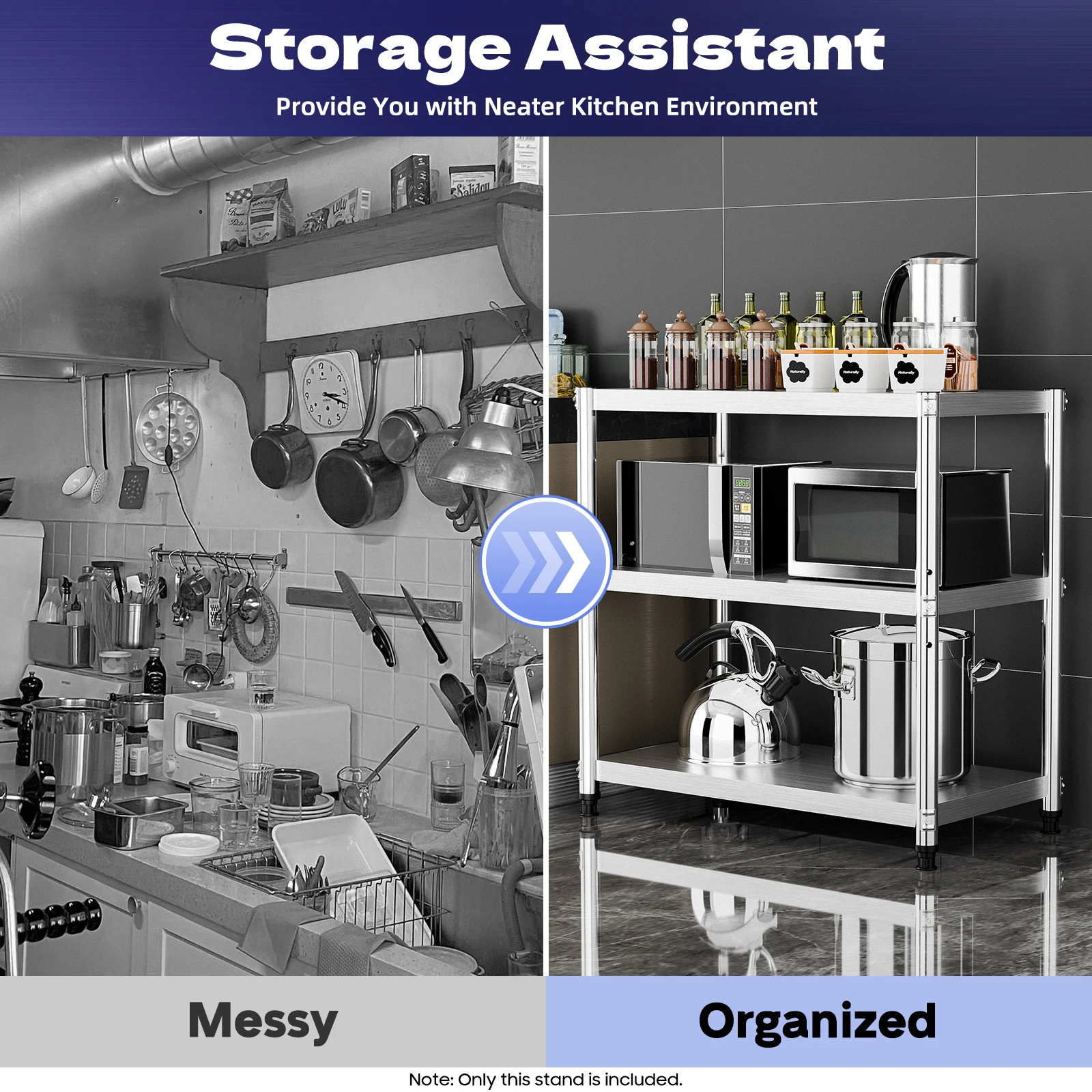 Stainless Steel 3 Tiers Kitchen Shelf Shelving Rack Restaurant Shelves Stainless Steel Rack for Family Kitchens Restaurants