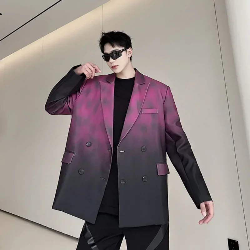 

Gradient Digital Printing Design Loose Blazer Men Korean Style Lapel Personalized Causal 2024 Spring Suit Coat WA1451