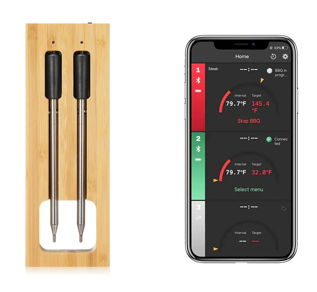 Bluetooth Wireless Meat Thermometer, Dual Probe, Repeater, Suitable for Kitchen, BBQ, Oven, Grill, Smoker